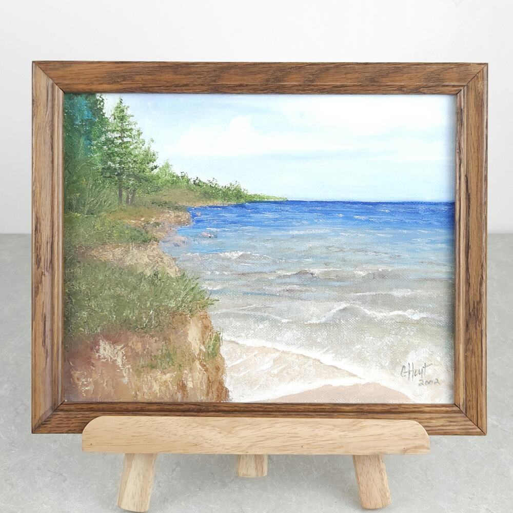 VTG Oil Painting 8x10 Landscape Seascape Ocean Bluff Coastal Lake Signed C Hoyt